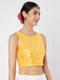Net Sequins Embroidered Crop Top