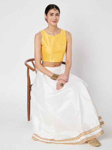 Net Sequins Embroidered Crop Top