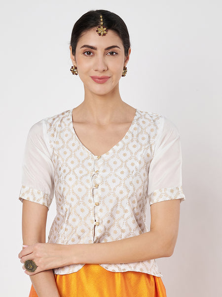 Silk Blend Block Printed Button Down Top