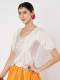 Silk Blend Block Printed Button Down Top