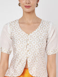 Silk Blend Block Printed Button Down Top