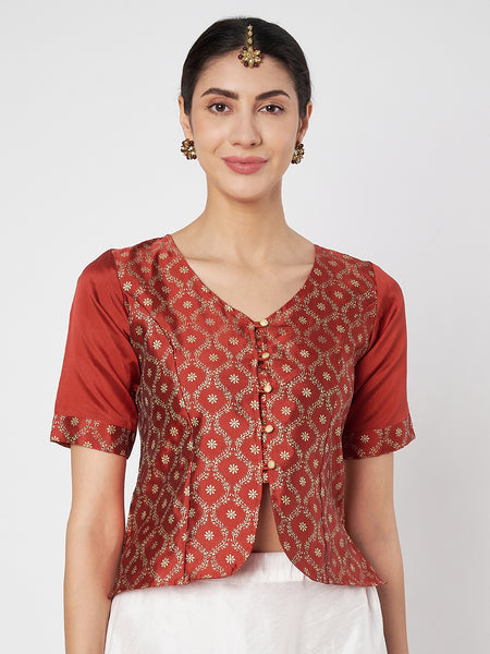 Silk Blend Block Printed Button Down Top