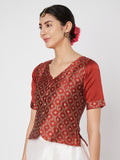 Silk Blend Block Printed Button Down Top