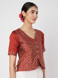 Silk Blend Block Printed Button Down Top