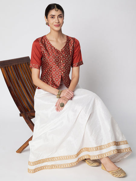 Silk Blend Block Printed Button Down Top