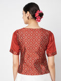 Silk Blend Block Printed Button Down Top