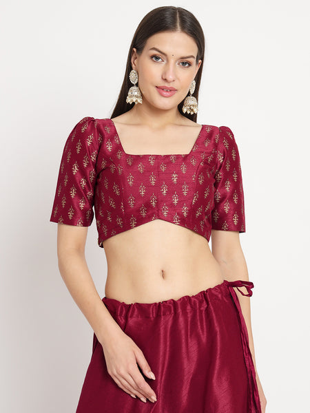 Dupion Hand Block Printed Square Neck Crop Top