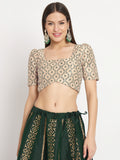 Dupion Hand Block Printed Square Neck Crop Top