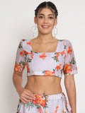 Chanderi Printed Puff Sleeves Crop Top