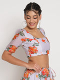 Chanderi Printed Puff Sleeves Crop Top