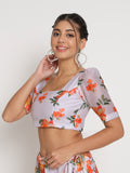 Chanderi Printed Puff Sleeves Crop Top