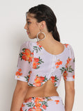 Chanderi Printed Puff Sleeves Crop Top