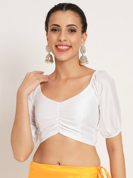 Chroma Puff Sleeves Back Tie Crop Top