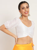 Chroma Puff Sleeves Back Tie Crop Top