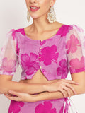 Organza Floral Print Button Down Crop Top