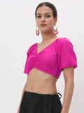 Chroma Puff Sleeves Back Tie Padded Crop Top
