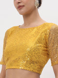 Net Sequin Embroidered Sheer Sleeves Crop Top