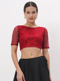 Net Sequin Embroidered Sheer Sleeves Crop Top