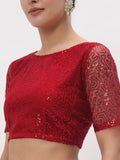 Net Sequin Embroidered Sheer Sleeves Crop Top