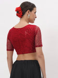 Net Sequin Embroidered Sheer Sleeves Crop Top