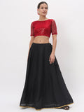 Net Sequin Embroidered Sheer Sleeves Crop Top