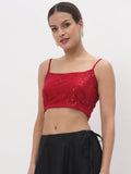 Net Sequin Embroidered Spaghetti Crop Top