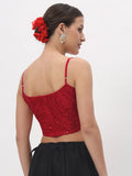 Net Sequin Embroidered Spaghetti Crop Top