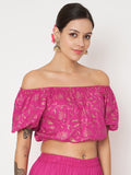 Viscose Block Printed Off Shoulder Crop Top
