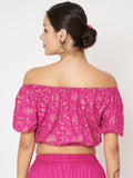 Viscose Block Printed Off Shoulder Crop Top