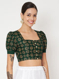 Silk Blend Block Printed Button Down Crop Top