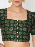 Silk Blend Block Printed Button Down Crop Top