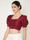 Silk Blend Button Down Crop Top