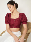 Silk Blend Button Down Crop Top