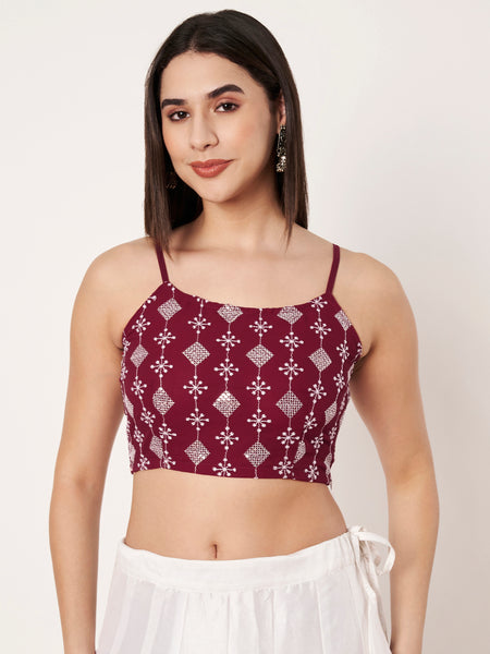 Georgette Embroidered Spaghetti Readymade Blouse