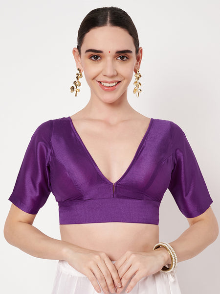 Chroma Solid V-neck Padded Readymade Blouse