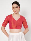 Silk Blend Dual-tone V-neck Readymade Blouse