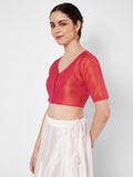 Silk Blend Dual-tone V-neck Readymade Blouse