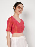 Silk Blend Dual-tone V-neck Readymade Blouse