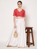Silk Blend Dual-tone V-neck Readymade Blouse
