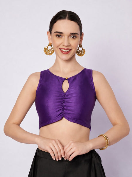 Silk Blend Solid Key-hole Readymade Blouse