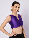 Silk Blend Solid Key-hole Readymade Blouse