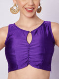 Silk Blend Solid Key-hole Readymade Blouse