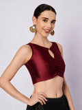 Silk Blend Solid Key-hole Readymade Blouse