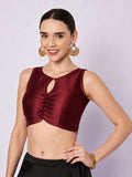 Silk Blend Solid Key-hole Readymade Blouse