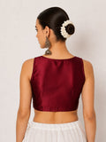 Silk Blend Solid Key-hole Readymade Blouse