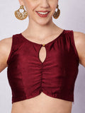Silk Blend Solid Key-hole Readymade Blouse