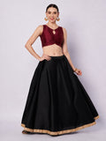 Silk Blend Solid Key-hole Readymade Blouse