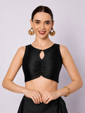 Silk Blend Solid Key-hole Readymade Blouse