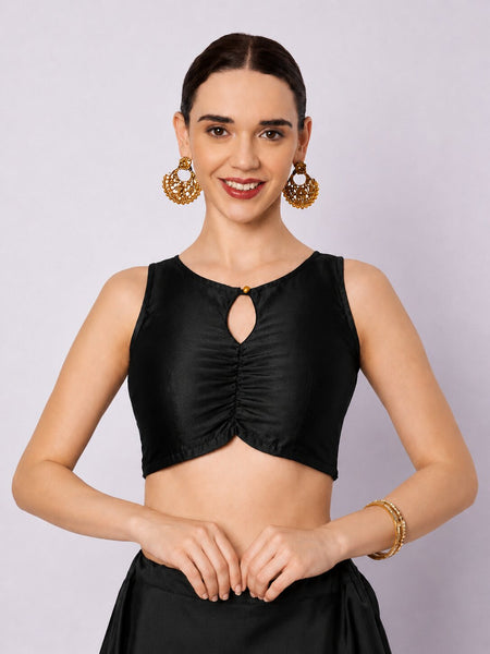 Silk Blend Solid Key-hole Readymade Blouse