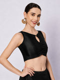 Silk Blend Solid Key-hole Readymade Blouse